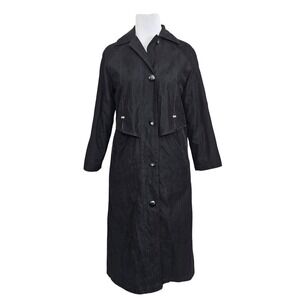 Vintage Regent Park Black Long Raincoat Field Coat Duster Womens 6‎ Petite